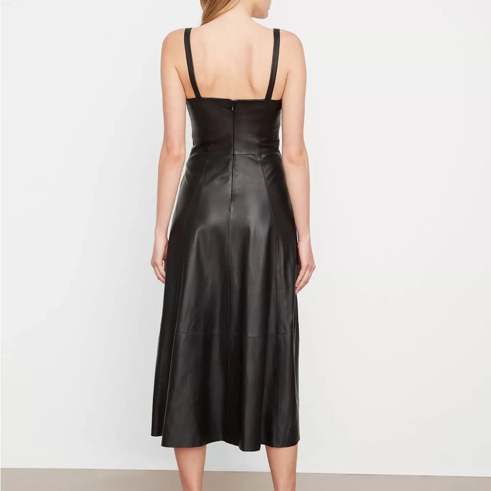 NWT VINCE SQUARE-NECK LEATHER DRESS - BLACK SIZE 2 - Picture 3 of 4